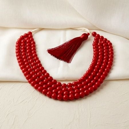 Handcrafted Jewelry Red Beaded Layered Necklace